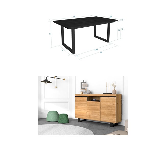 Conjunto Muebles de Salón, Mesa, Aparador Roble