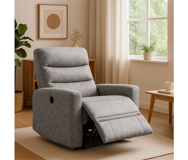 Butaca Reclinable Madera Tapizado Resistente Diseño Moderno Cancun Cemento