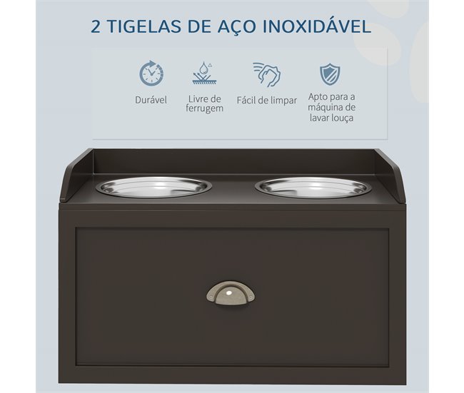 Comedero para Perros MDF, Acero Inoxidable PawHut Marron