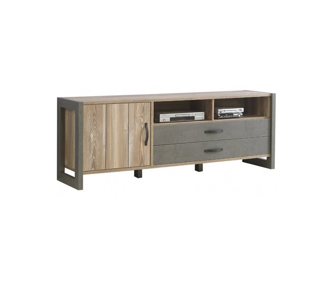 Mueble TV 1 puerta y 2 cajones INDUSTRY Gris/ Madera