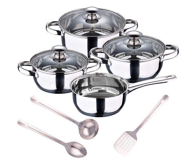 Batería de cocina 7 piezas en  + Set 3pcs Utensilios de cocina Multicolor