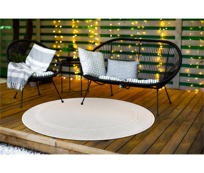 Alfombra MIMO 5979 circulo sisal exterior marco 120x120 Blanco/ Gris