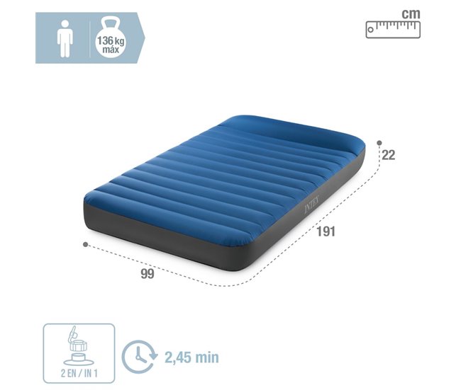 Colchón hinchable individual TruAire Camping Matress c/hinchador incluido INTEX Azul