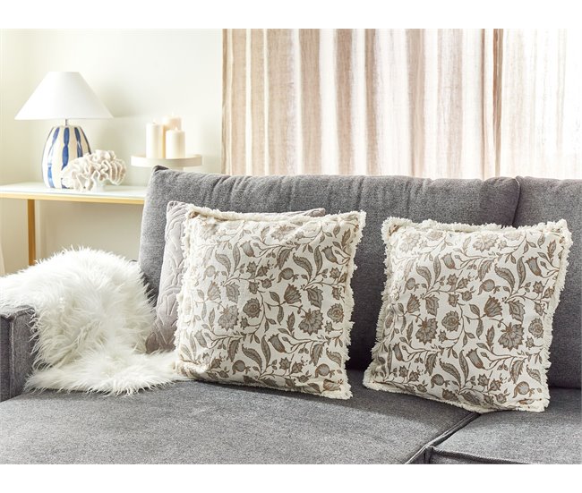 Beliani Cojín decorativo LIVISTONA Blanco/ Beige