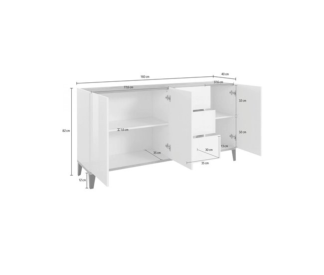 Aparador efecto madera 160 Blanco Brillo