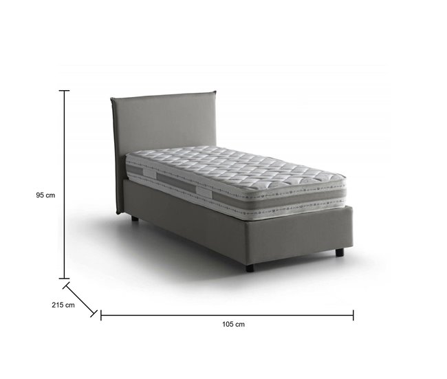 Cama individual en tela Gris