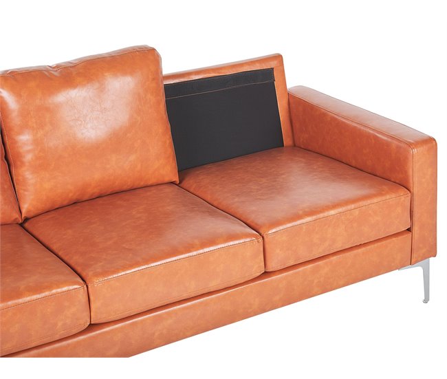 Beliani Sofá de 3 plazas Piel sintética GAVLE Dorado