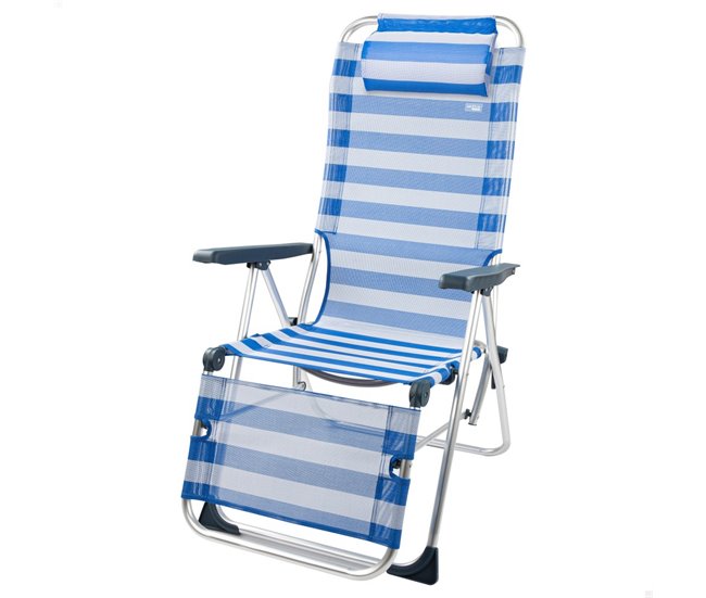 Silla tumbona plegable playa rayas c/cojín Aktive Azul