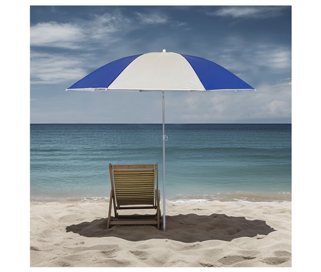 Acomoda Textil - Sombrilla de Playa con Protección. Blanco/ Azul