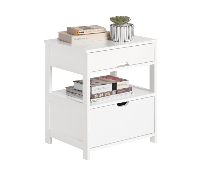 Mesita de Noche Dormitorio con 2 cajones FRG258-W SoBuy Blanco
