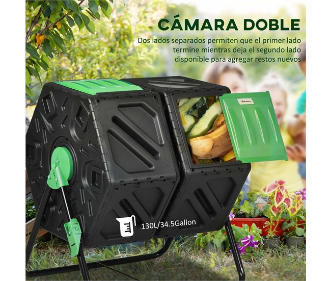 Compostador PP, Acero Outsunny Negro