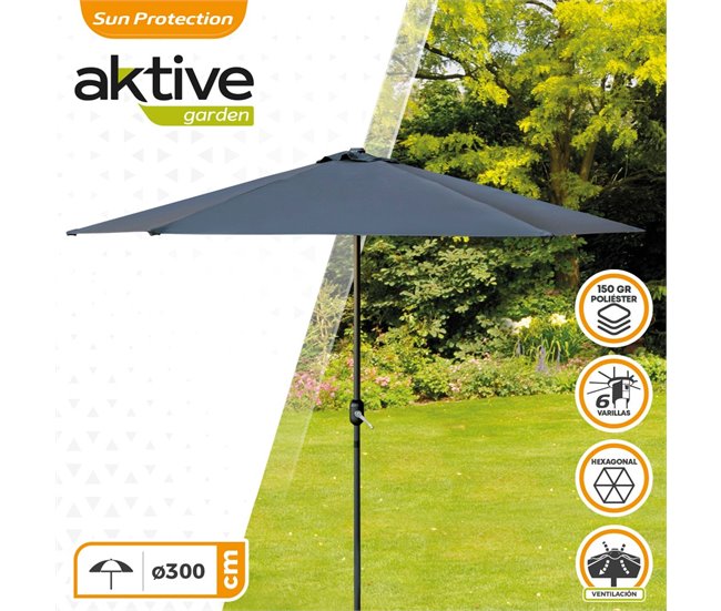 Parasol hexagonal 300 cm color antracita mástil aluminio Aktive Garden Gris