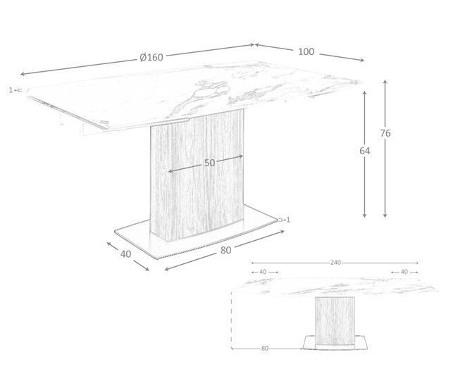 ANGEL CERDA Mesa comedor extensible ovalada barril mármol porcelánico y nogal 240x100 Nogal