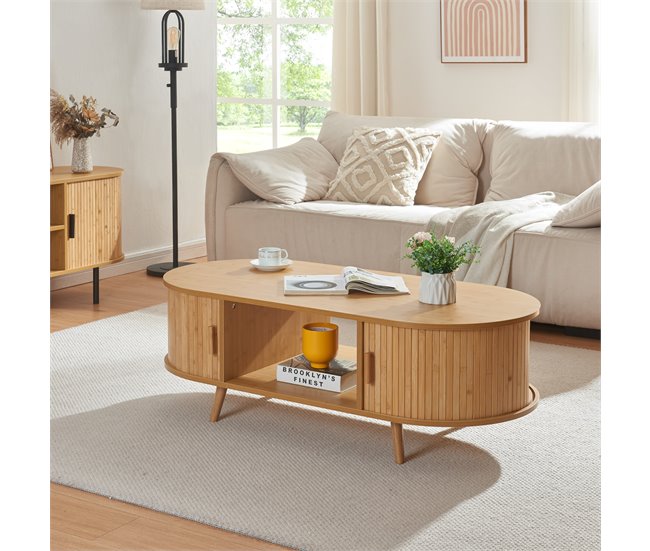 Mesa de centro Nordkapp con estantes MDF bambú [en.casa] Marron
