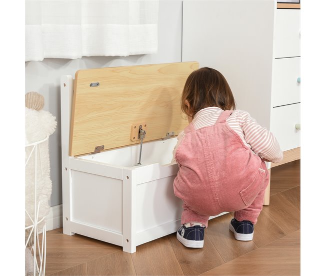 Baúl de Juguetes para Niños MDF, Madera de Pino HOMCOM Blanco