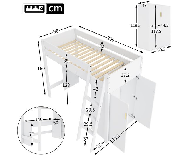 Cama alta para niños Blanco