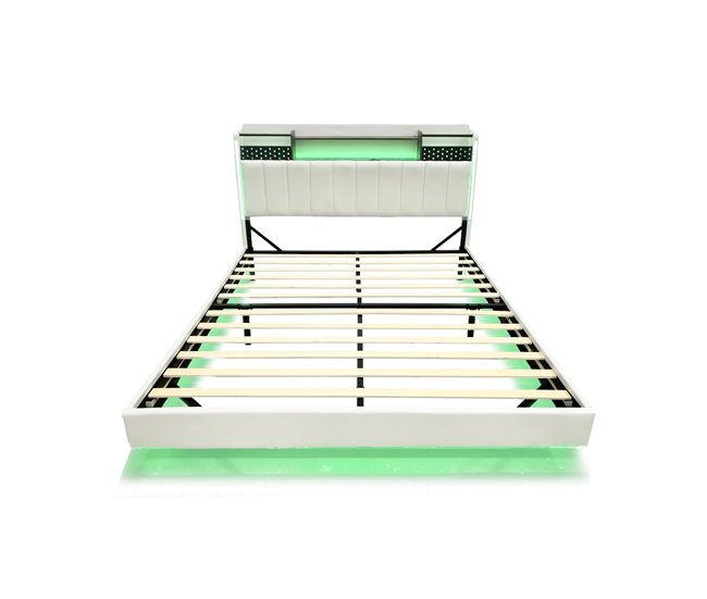 Conforama Cama de tela de lino 160x200 cm - con toma USB y somier - Beige