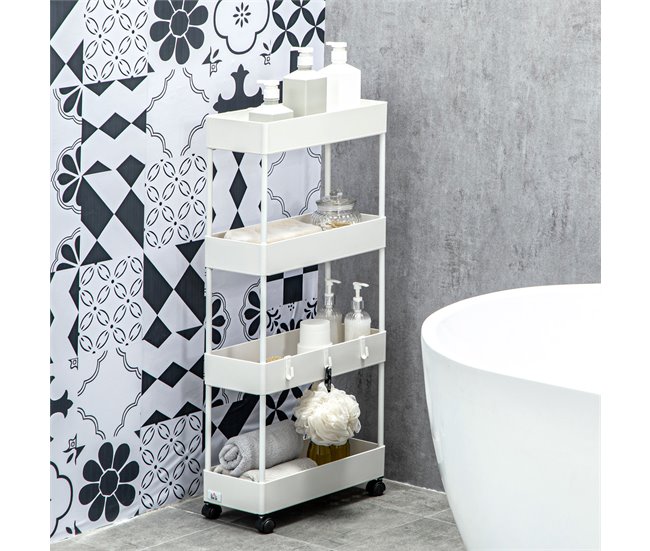 Carrito Auxiliar Acero, ABS HOMCOM, hogar Blanco