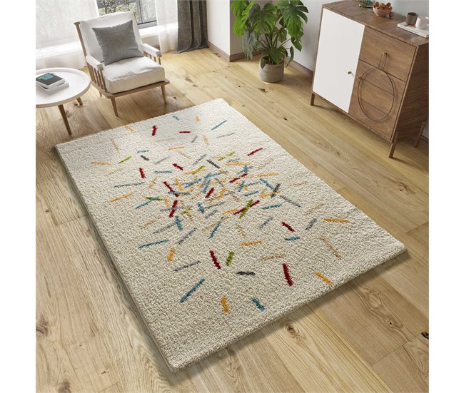 Alfombra shaggy geométrica BREMEN - ATTICGO 60x120 Blanco