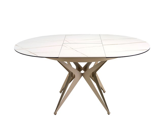 ANGEL CERDÁ Mesa comedor extensible redonda mármol porcelánico 170x120 Blanco