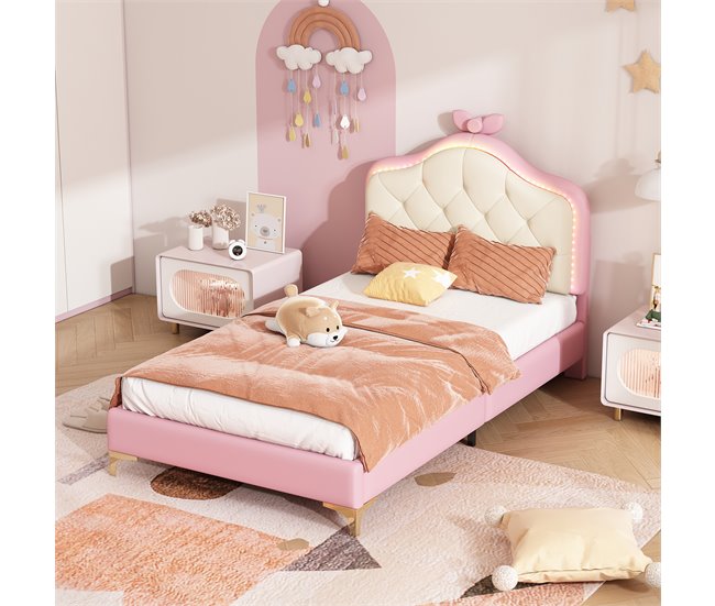 Cama infantil de pu Rosa