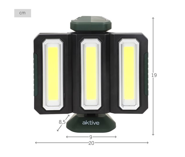 Aktive triple foco LED exterior 3 en 1 USB y powerbank 1500 lúmenes Negro