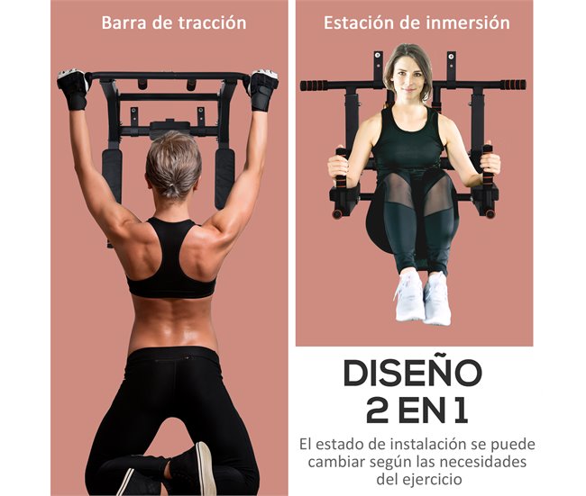 Barra de Dominadas Acero HOMCOM, deportes y ocio - musculación Negro