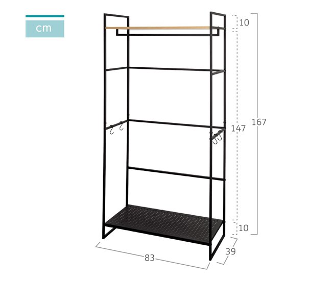 Max Home Armario abierto madera y acero 2 estantes Negro
