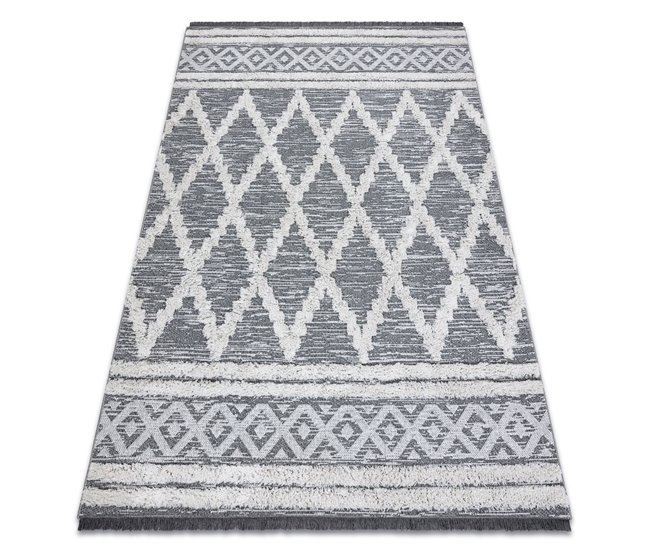 Alfombra ECO sisal BOHO MOROC Diamantes 22297 franjas 117x170 Gris