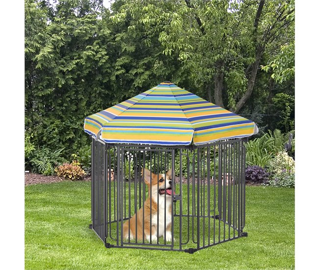 Parque para Mascotas Metal, Poliéster PawHut Negro