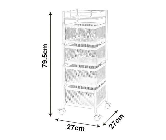 [en.casa] Carrito de cocina Sunndal con 4 cestas acero 27 Blanco