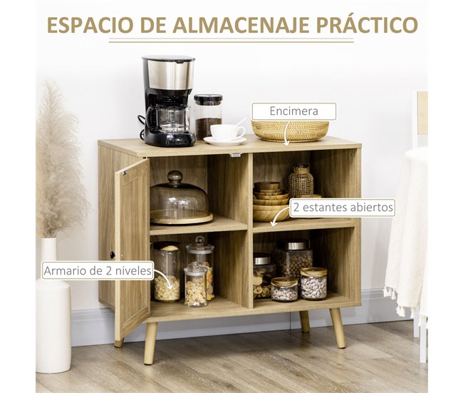 Aparador de Cocina Melamina de Madera, Ratán, Madera de Pino Marron