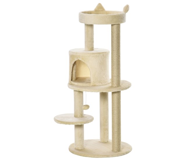 Árbol para Gatos Aglomerado de Madera, Felpa, Sisal PawHut Crema