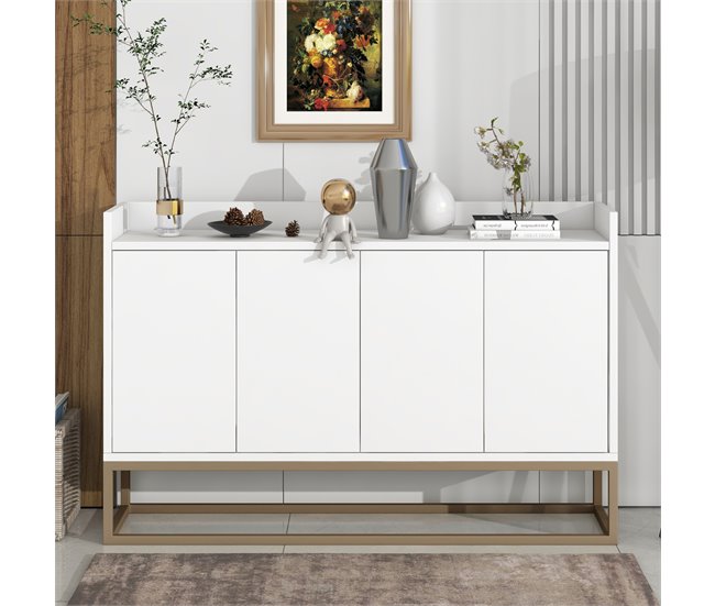 Aparador, 4 puertas, mueble comedor, comedor, sala, cocina 120 Blanco