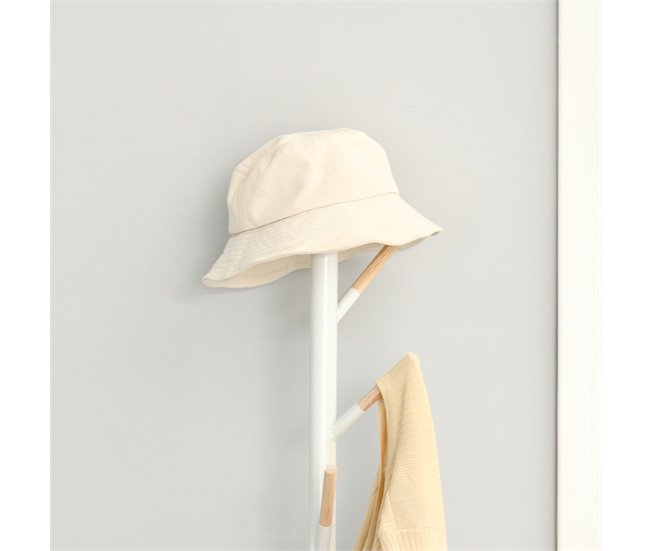 Perchero de Pie Metal, Madera Maciza HOMCOM Blanco