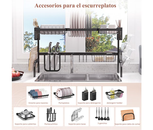 Escurridor de Platos Acero HOMCOM, hogar - cocina Negro