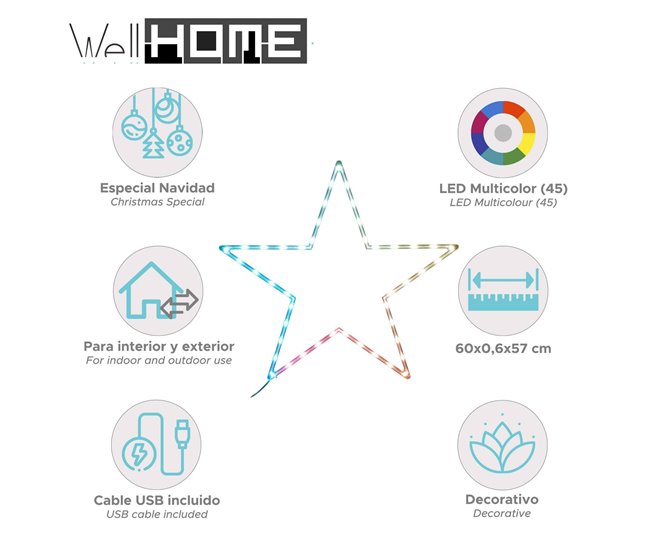 Estrella con 45 Luces LED RGB con controlador Multicolor