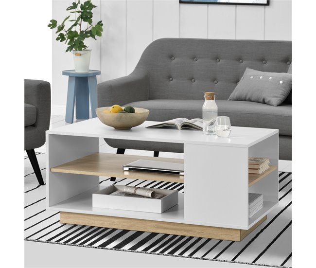 Mesa de Centro Trelleborg con estante aglomerado Natural/ Blanco