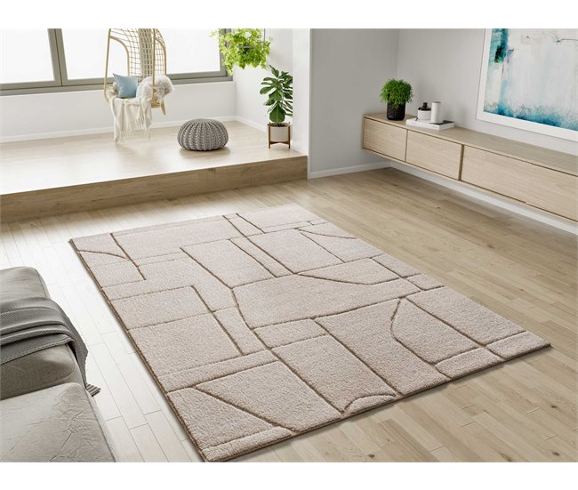 Alfombra diseño cuadros en relieve DIENA - ATTICGO 120x170 Blanco