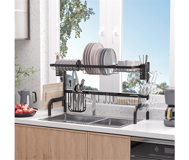 Escurridor de Platos Acero HOMCOM, hogar - cocina Negro