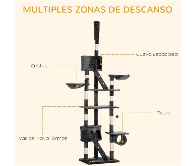Árbol para Gatos Melamina, Cuerda de Sisal, Felpa PawHut Gris