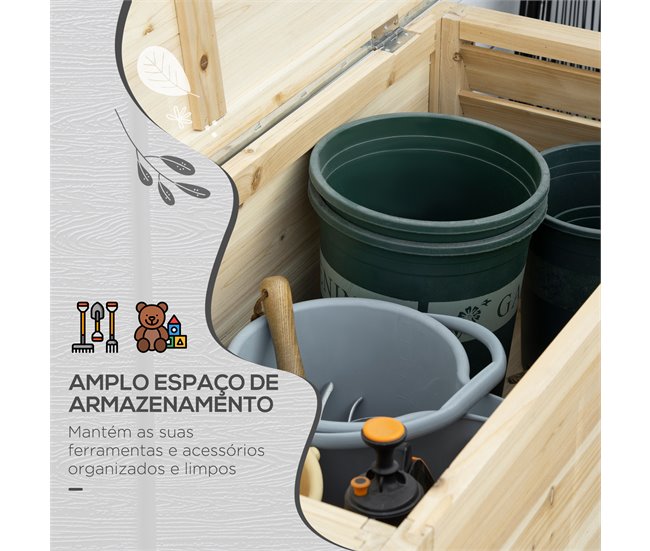 Baúl de Almacenaje Madera de Abeto, Metal Galvanizado Outsunny Marron