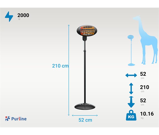 Calefactor halógeno 2000W con altura regulable Negro