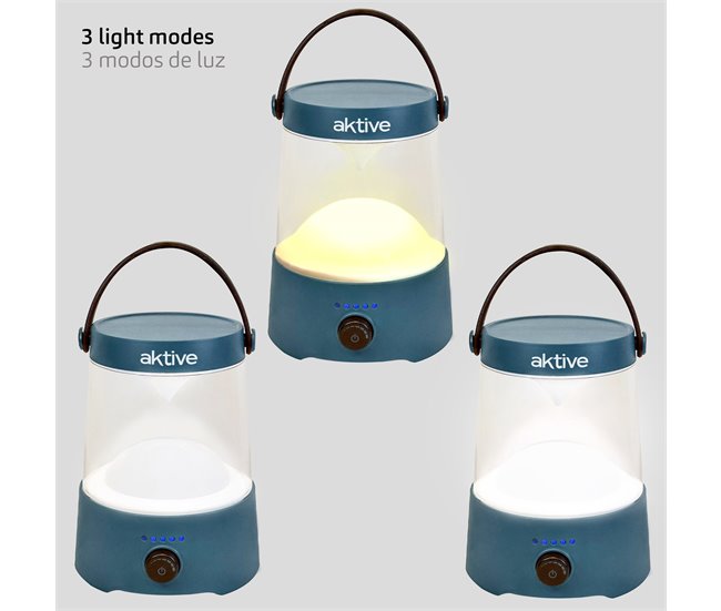 Aktive Lámpara LED camping 2 en 1 recargable USB 400 lúmenes regulable Azul