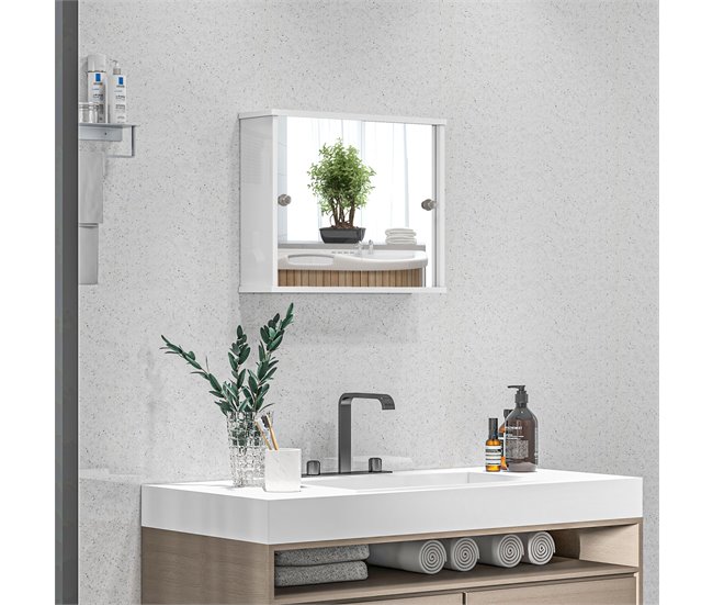 Armario con Espejo MDF, Vidrio kleankin, hogar - baño Blanco