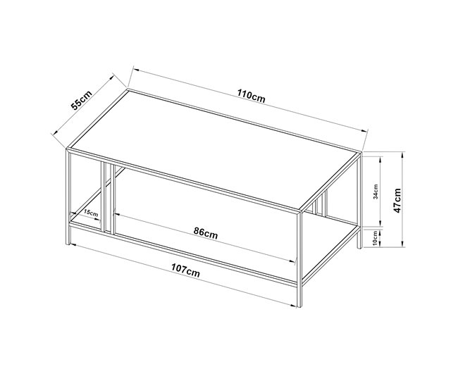 Mesa de centro Kumlinge rectangular con 1 estante metal 110x55 Blanco