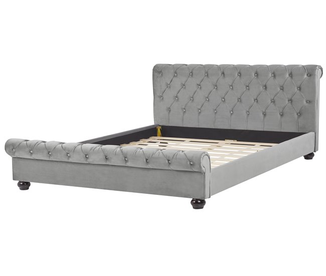 Beliani Cama con somier Terciopelo AVALLON 233x192 Gris Claro