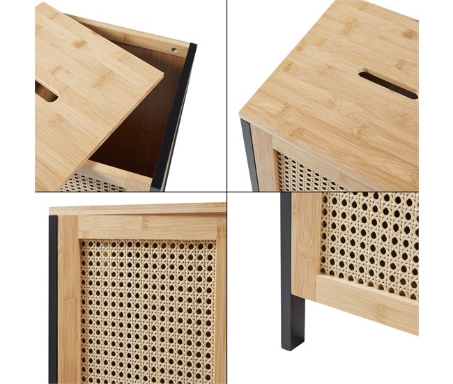 Cesto de ropa sucia Tervola 51 L Negro/ Madera