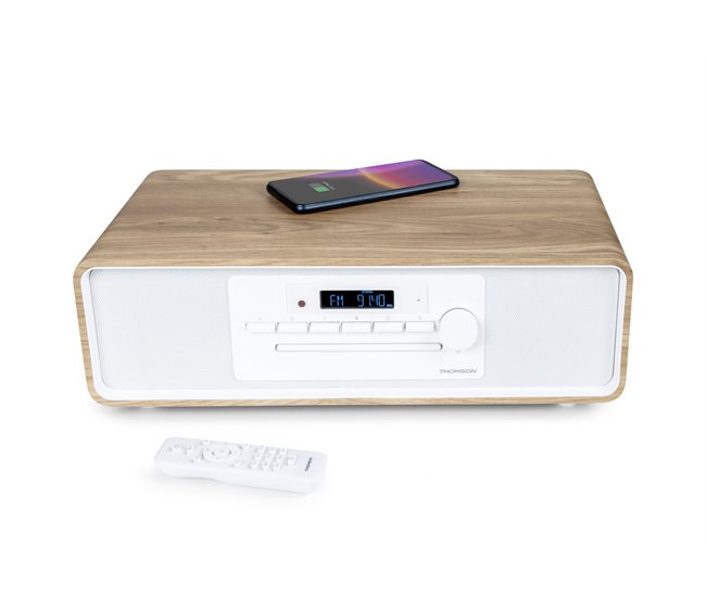 Radio CD Bluetooth MP3 inducción Thomson Blanco/ Madera