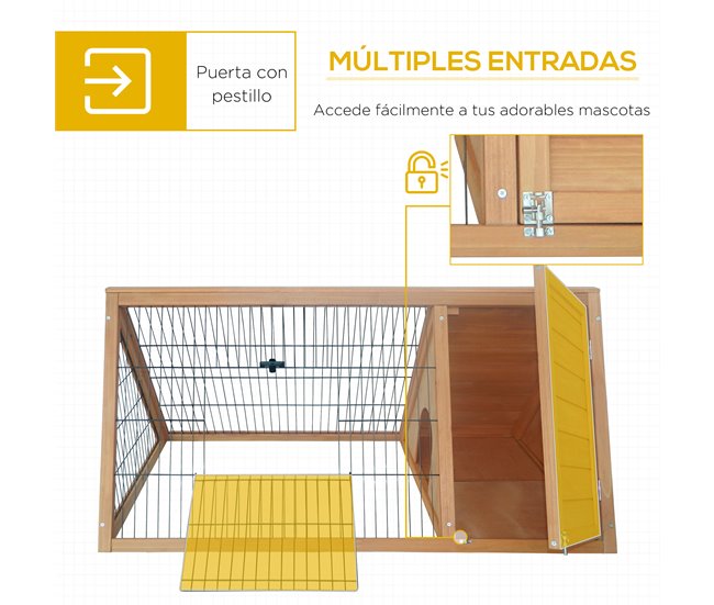 Jaula para Conejos Madera de Abeto, Metal PawHut Marron